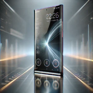 DALL·E 2024-12-05 17.51.34 - A sleek and modern smartphone with a futuristic design, featuring a prominent OLED display and a clean, minimalistic interface. The phone should have