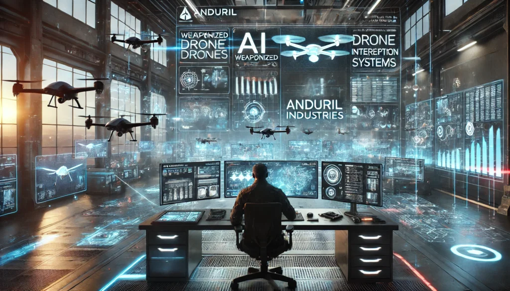 DALL·E 2024-12-06 01.35.18 - A futuristic military operations room where AI technology is integrated into drone defense systems. The scene shows multiple holographic screens displ