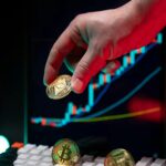 Crypto currency stock market hand hold ethereum coin